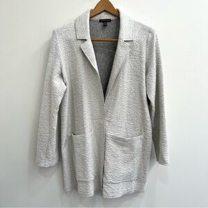Eileen Fisher Grey Lyocell Single Button Textured Cardigan Pockets Size Medium